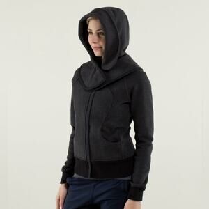 Lululemon RARE Scuba Hoodie Jacket  Detachable Hood Fleece Heathered Black Sz 4